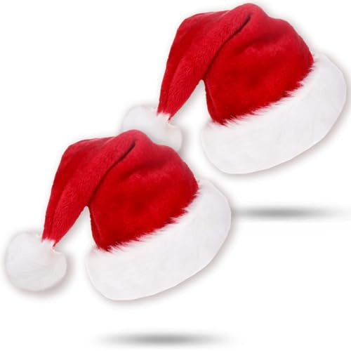Jonami 2 Cappelli di Babbo Natale. 2 Cappellini Tradizionale Rosso e Bianco Unisex Taglia Unica a Design Nataliazio. Accessori per Costume di Babbo Natale