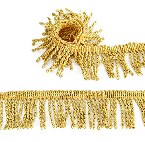 OHYER 3 Metros Borde de Borla de Flecos (5.5cm de Ancho) Borde de Flecos Franja de Lingotes Borla Band Decoración Accesorios de Ropa para Adorno de Cortina Bufandas Sofá Manualidades (Dorado)