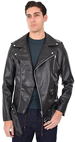 Ciabalù Giubbotto Uomo in Eco Pelle Giacca Biker Chiodo Simil Pelle Slim Fit (XXL, Nero)