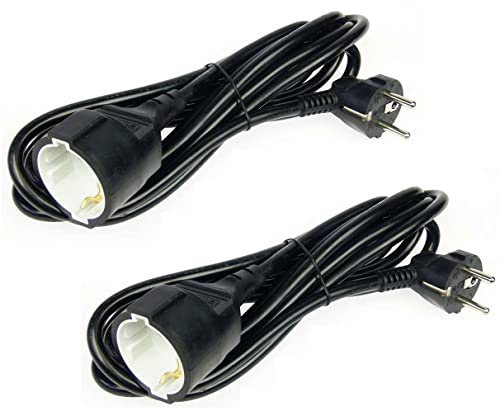 2 Stück Verlängerungskabel 3 m schwarz 3 x 1,5 qmm Schukokabel Stromkabel Kunststoff Schuko Verängerung mit Winkelstecker