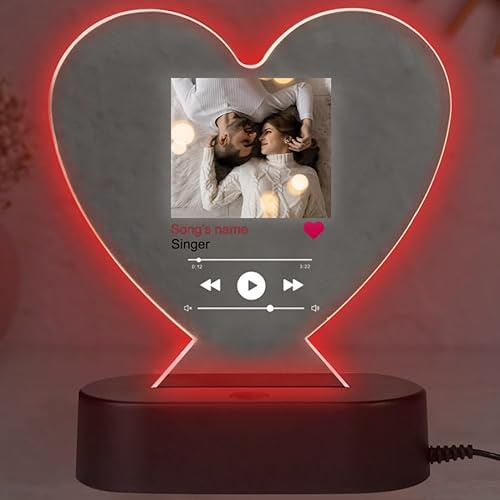 Wanapix | Placa de Luz Personalizada Canción | Placa Spotify Corazón Personalizable | Sin Pilas, Incluye Cable USB | Luz LED Multicolor | Placa Metacrilato | Regalo Original | San valentín | Canción