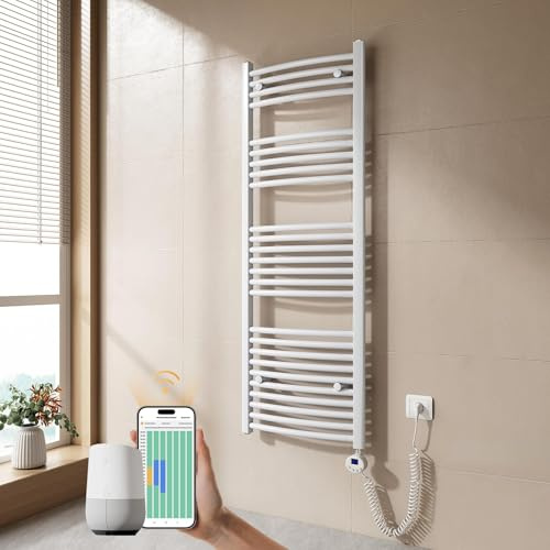 EMKE Radiador Toallero Eléctrico para Baño,140 x 50 cm, 600 W,Blanco | Secatoallas eléctrico con WiFi termostato, Toallero Electrico Baño