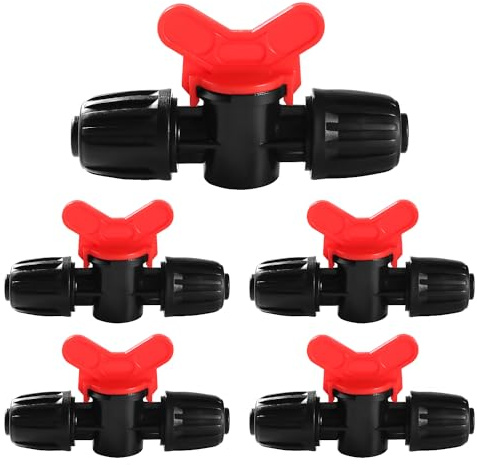 VooGenzek 5 Pièces 16mm Vanne Commutation D'Irrigation, Irrigation Pipe Valve Switch, Robinets de Verrouillage pour Système D'irrigation Goutte à Goutte, pour 16mm Tuyau, Noir