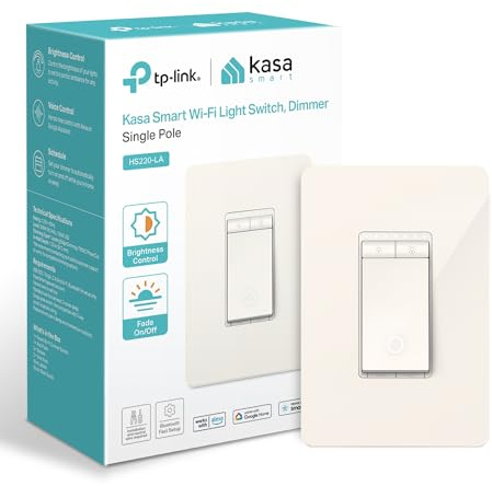 Kasa Smart Dimmer Switch HS220-LA, Light Almond, Single Pole, Needs Neutral Wire, 2.4GHz Wi-Fi Light Switch Compatible with Alexa and Google Home, UL Certified, No Hub Required