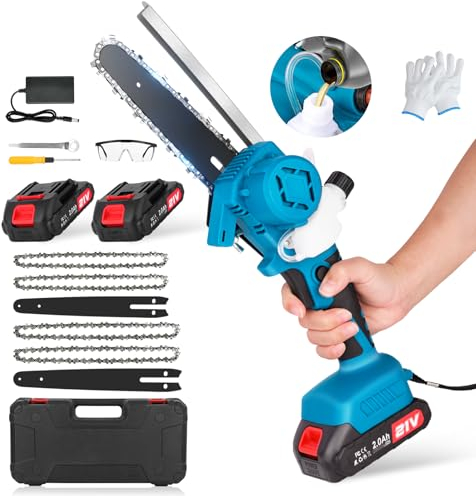 Motosega A Batteria, Motosega Elettrica 6 Pollici Mini Motosega da Potatura con Pompetta Olio con Una Sola Mano Portatile per Il Taglio Del Legno, Il Taglio Degli Alberi E Giardini