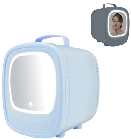 Mini Réfrigérateur pour Cosmétique avec Miroir LED, 6 L Portable Frigo Skincare 2 en 1 pour Chambre À Coucher, Cosmétiques, Lait Maternel, Bureau Et Voyages (Color : Blue)