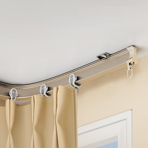 Vorhangschiene, Flexible Decken-Vorhangschiene, 3-meter Gebogene Vorhangschiene Mit Stummen Rollen, Biegbare Halterung Für Dusch Erker RV Raumteiler(Color:Top Champagne,Size:1.4M/(4.6FT))