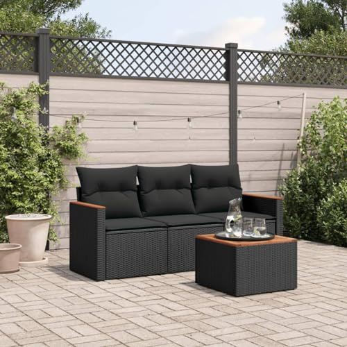 Faroom Balkon Sofa mit Stauraum Gartensofa 3 Sitzer Lounge Sofa Outdoor Rattansofa Sitzecke Balkon Lounge Klein Couch Gartenlounge Polyrattan Balkonmöbel Schwarz 4-tlg-Type-A625