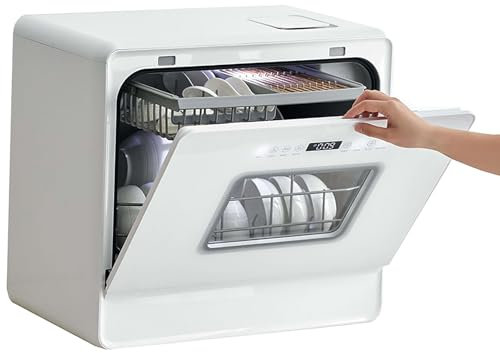 Lave-Vaisselle de Table, Lave-Vaisselle à Commande Tactile, Lave-Vaisselle Automatique de 52 L pour Une Famille de 3 à 6 Personnes, Triple pulvérisation à 360 degrés, avec 2 à 4 Couverts