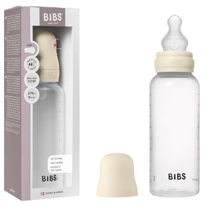 BIBS Baby Bottle 270 ml Silicone Nipple - Anti-Colic, BPA-Free, Round Nipple, Medium Flow, Lightweight & Easy to Clean, Suitable for Newborns 0+ Years - Ivory