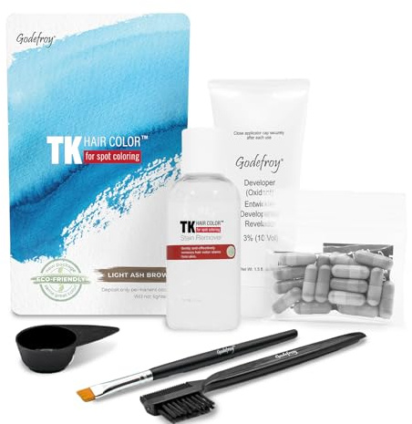 Godefroy Hair Color TK 20 Application and 4 oz Coloring Stain Remover Combo, Complete Coverage of Gray Hair Roots, Salon Quality Results - Light Ash Brown