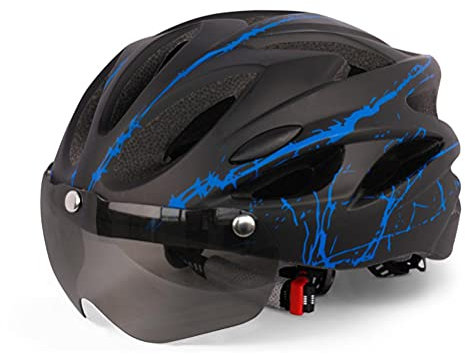 Helm Fahrradhelm für Erwachsene Männer Frauen Schutzhelm mit Magnetischem Visier (Blau schwarz)