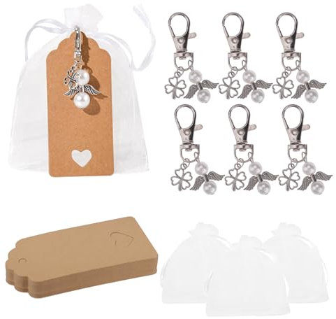 milaosk 30 Stück Schutzengel Schlüsselanhänger,Schutzengel Anhänger Glücksbringer Gastgeschenke Hochzeit Mit Organza Beutel Kraftpapier für Gastgeschenk Taufe Geschenk zur Kommunion