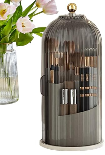 Concealed Toothbrush Holder, Toothbrush Holders With Sliding Lid, Covered Makeup Brush Holder 360° Rotating 3 Slots Bathroom Organizer, Waterproof Dustproof Beauty Cosmetics Brushes Storage For Vanity