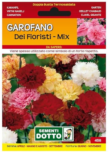 Sicignano | Semi Garofano dei Fioristi in Miscuglio Mix, Fiori Doppi e Profumati, Busta Extra - 4 Confezioni da 0.4g, Pianta da Potatura, Adatta a Pieno Sole