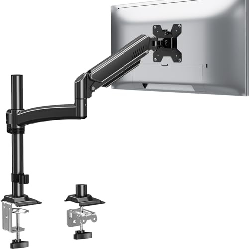 ELIVED Monitor Halterung für 13-32 Bildschirme hält 2-10 kg | Gasfeder Monitor Arm mit VESA 75/100mm, Höhenverstellbare Einarmig Monitorhalterung mit Neigbar, Schwenkbar, Drehbar