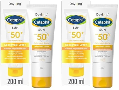 CETAPHIL SUN Liposomale Sonnenlotion SPF 50+, 200ml, Dermatologischer Sonnenschutz für trockene, empfindliche Haut, Sofortiger & hochwirksamer UVA- & UVB-Schutz, Extra wasserresistent, Ohne Duftstoffe