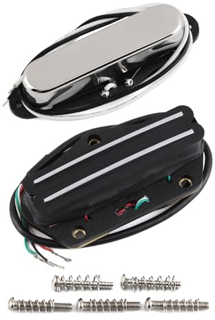 FLEOR Alnico 5 Tele Pickups Set Chrome Neck Pickup und 9-10K Black Hot Dual Rail Bridge Humbucker Pickup Set