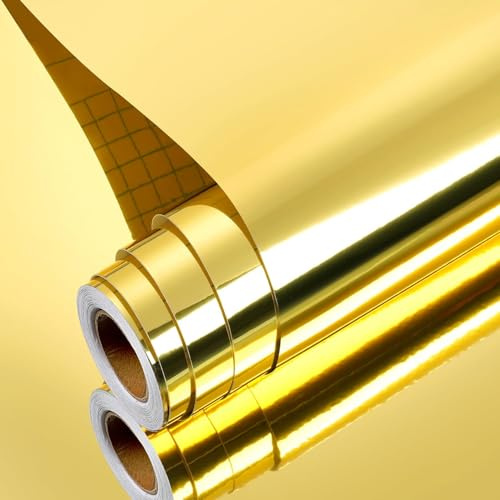 Yenhome Carta Adesiva da Parete Specchio Oro 40x300cm Flessibile Vinilo Adesivo Specchio per Mobili Soggiorno Bagno Metallica Oro Decorazione Della Parete Specchi Pellicola Adesiva per Mobili Muro
