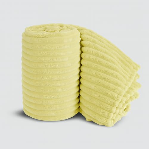 Velosso Chunky Ribbed Thick Super Soft Faux Fur Mink Ribbed Cord Blanket Bed Throwover Sofa Lounge Throw Blanket (Lemon, 150 x 200cms)
