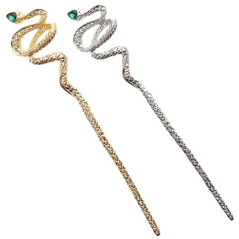 VICASKY 2pcs Snake Hair Chopsticks Gemstone Alloy Hair Sticks for Women Buns Traditional Styling Jewelry
