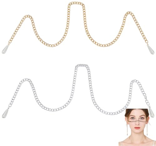 CABODYALS 2 pz. Collana con Catena per Il Viso Gioielli per Il Corpo Collana in Metallo per Il Naso Accessorio per Capelli con Perline di Plastica A Goccia Ciondolo A Forma di Torsione in Oro e AR