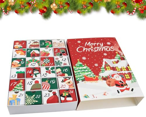 Christmas Advent Calendar Empty 24 Day Christmas DIY Fillable Boxes Make Your Own Countdown Calendar Gift Box for Xmas Party Adults Kids Gifts