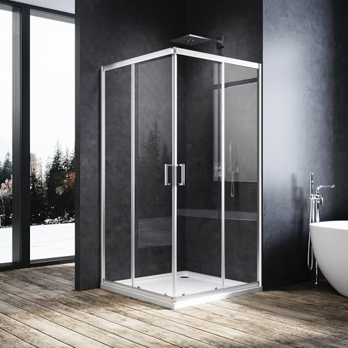 ELEGANT 800 x 800 mm Sliding Corner Entry Shower Enclosure 6mm Toughened Glass Bathroom Smooth Screen Panel Reversible Shower Cubicle