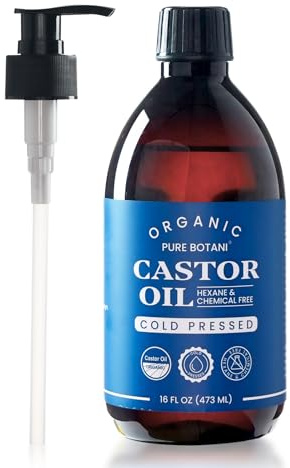 Castor Oil Organic Cold Pressed,100% Pure Hexane Free, Unrefined Natural Oil for Hair Growth, Eyelashes, Eyebrows, Skin & Body Moisturizing,16Oz