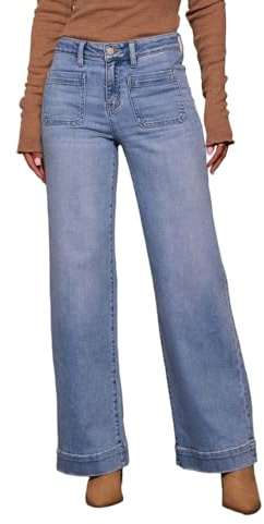 Women's Wide Leg Jeans High Waisted Stretchy Straight Leg Jeans Loose Trendy Denim Pants with Pocket (Sky Blue, S)