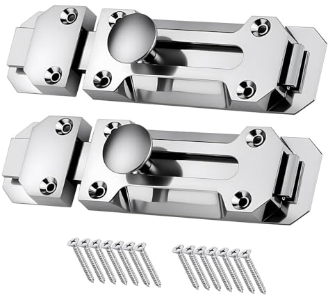 2 Pack Internal Door Lock Chrome Sliding Door Bolt Surface Mounted 4 inch