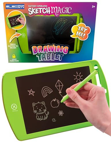 Battery Operated Sketch Magic Drawing Tablet for Children Green Reusable LCD Pad with Stylus Electronic Erase and Lock Portable Digital Art Toy for Creative Learning Fun - 6 Pack - Electoys