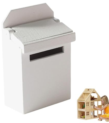 Grtheenumb Miniatur-Briefkasten Mini-Holz-Klappbriefkasten Puppenhaus-Dekoration Modellzubehör für Kinder Weiß|Puppenhaus-Holzbriefkasten