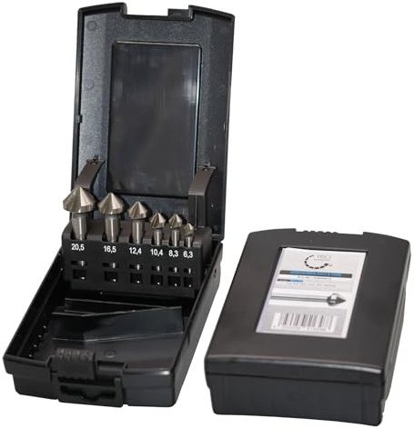 PRO by Lienemann® Kegelsenker Set 90° 6-tlg. | Senker & Entgrater in HSS G Qualität Ø 6,3/8,3/10,4/12,4/16,5/20,5 mm | Extrem scharf und haltbar für Metall, Stahl, Holz, Kunststoff | Art. Nr. 33560910