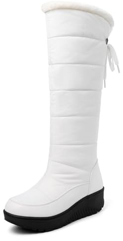 MiaZane Botas Mujer Invierno Altas Nieve Acolchadas Impermeables Plataforma Calientes Forro Peludo Antideslizante para Frío Caminata Viaje,Blanca,37 EU