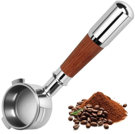 Cozary Portafiltro Sin Fondo de 54 mm,con 3 Orejas y Mango de Madera, Reutilizables, para Breville Espresso Machines 870/878/880, para su uso en Hogares,Cafeterías y Restaurantes de Estilo Occidental