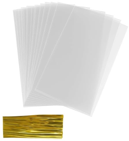 100 Stück Cellophantüten mit Boden 15x20cm, Bodenbeutel, Transparente Kekstüten, Cellophantüten klein, Celofantüten für Süßigkeiten, Gebäck, Geschenke, Mit 100 goldene Verschlussdrähte