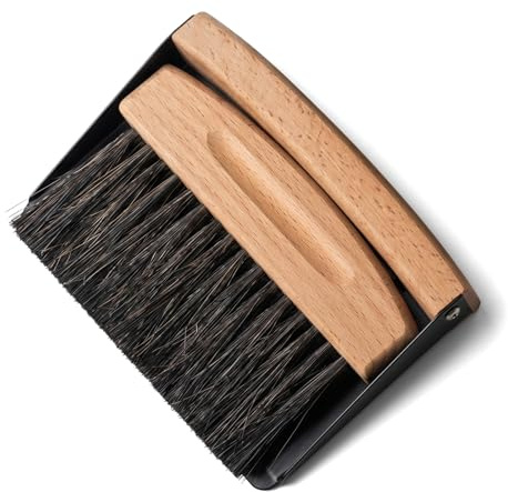 Simsky Mini Besen und Kehrschaufel Set, Handbesen mit Holzschaufel, Kleine Reinigungsbürste für Tisch, Tischplatte & Küche, 1 Stück