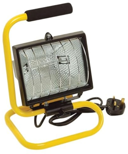 Garden Mile Luz de trabajo halógena portátil de 400 W, reflector de aluminio resistente a la intemperie con cable y enchufe, lámpara compatible con R7s con mango y protector de alambre para uso en