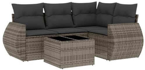 Foknhdi 5-TLG. Gartenmöbel Set Poly Rattan Sofa mit Tisch 62 x 62 cm grau Sitzgruppe modular wetterfest platzsparendes Balkonmöbel für kleine Terrasse Garten Balkon Lounge