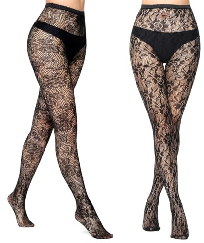 FUNUNUP Medias Rejilla Mujer 2 Pares Flor En Enredadera&Encaje