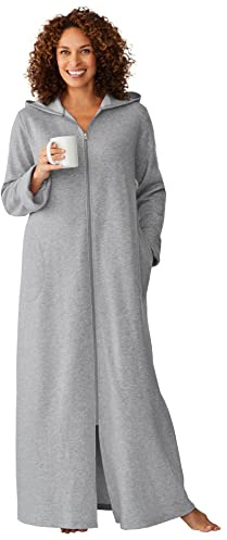 Dreams & Co. Plus Size Petite Long Hooded Fleece Sweatshirt Robe - 4X, Heather Grey