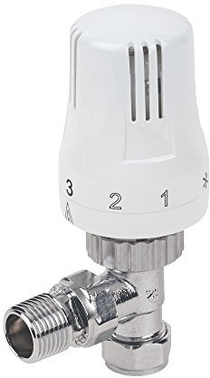 Thermostatic Radiator Valve Angled White & Chrome Fits 15mm & 10mm Pipe