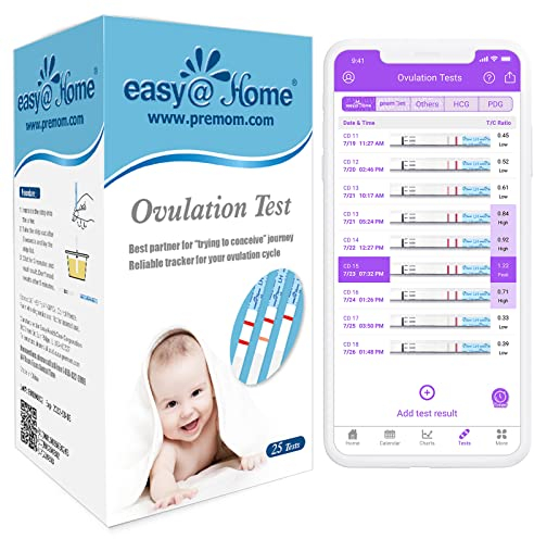 Easy@Home 25 x Ovulation Test Strips, Ovulation Predictor Kit, Powered by Premom Ovulation Predictor iOS and Android App, 25 LH Strips