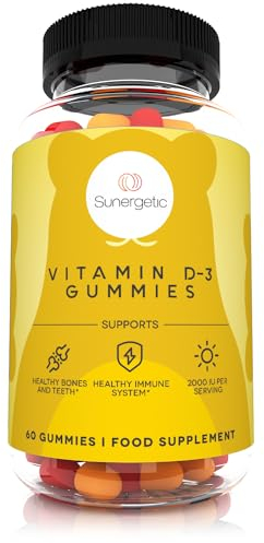 Sunergetic Premium Vitamin D3 Gummies Powerful Vitamin D Gummies to Support Healthy Bones, Mood & Immune System 2000 IU of Vitamin D3 per Serving 60 D3 Gummies