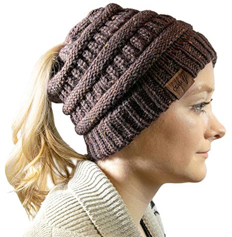 cosey - Strick Wintermütze – Pferdeschwanz-Mütze mit Zopfloch für Damen und Mädchen in verschiedenen Designs
