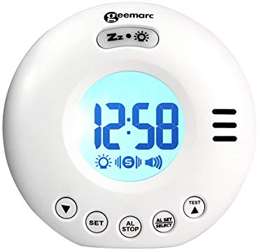 Geemarc Wake 'N' Shake Voyager - Reloj Despertador de Viaje con Potente Alarma de 75dB, Luz Intermitente y Vibrador Incorporado para Personas Que Duermen Profundamente - Funciona con Pilas – Blanco