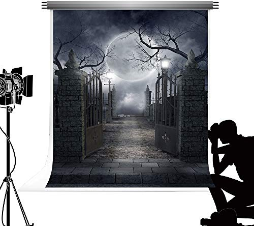 Kate 1.5x2.2m Halloween Foto Hintergrund Grau Mond Nacht Hintergründe Fotografie Backsteinmauer Friedhof Dekorationen Hintergründe für Studio Requisiten