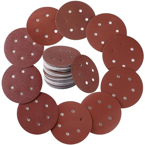 100pcs Sanding Discs 150mm Assorted Sandpaper 40 80 120 240 400 600 800 1000 1500 2000 Grit Sandpaper 6-Holes for Random Orbital Sander