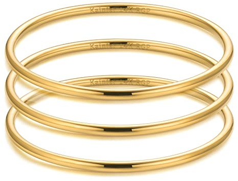Kainier 3mm 14K Gold Plated Bracelet Stainless Steel Glossy Stackable Thin Round Bangle Bracelet for Women Solid Plain Polished Bracelet Best Gifts for Love